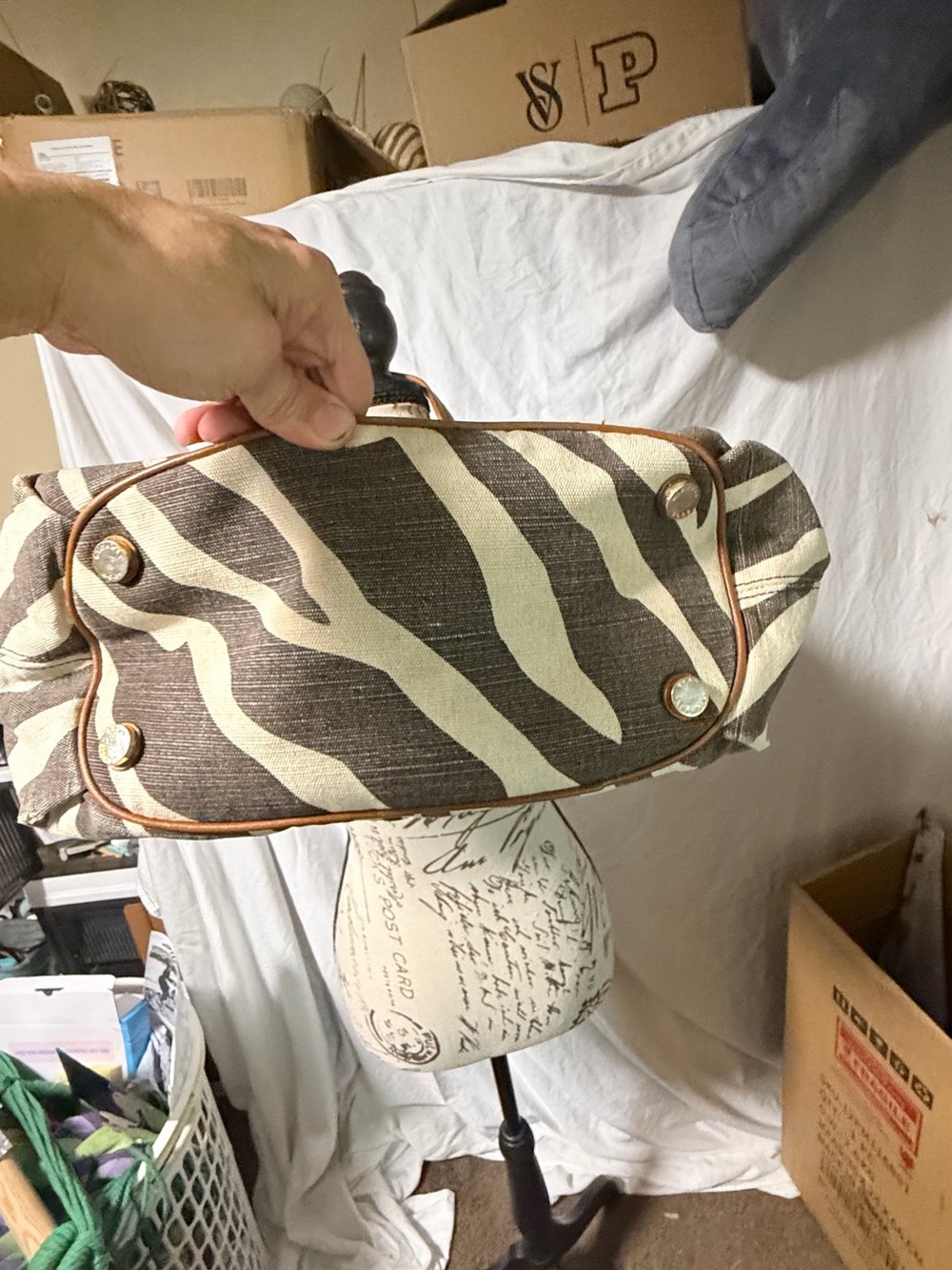 Michael Kors Zebra Print Canvas Drawstring Tote Bag with Rope & Leather Tassel - Picture 2 of 4
